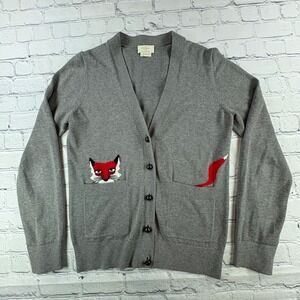 Kate Spade Cardigan Womens XS Gray Fox Motif V-Neck Button Front Sweater